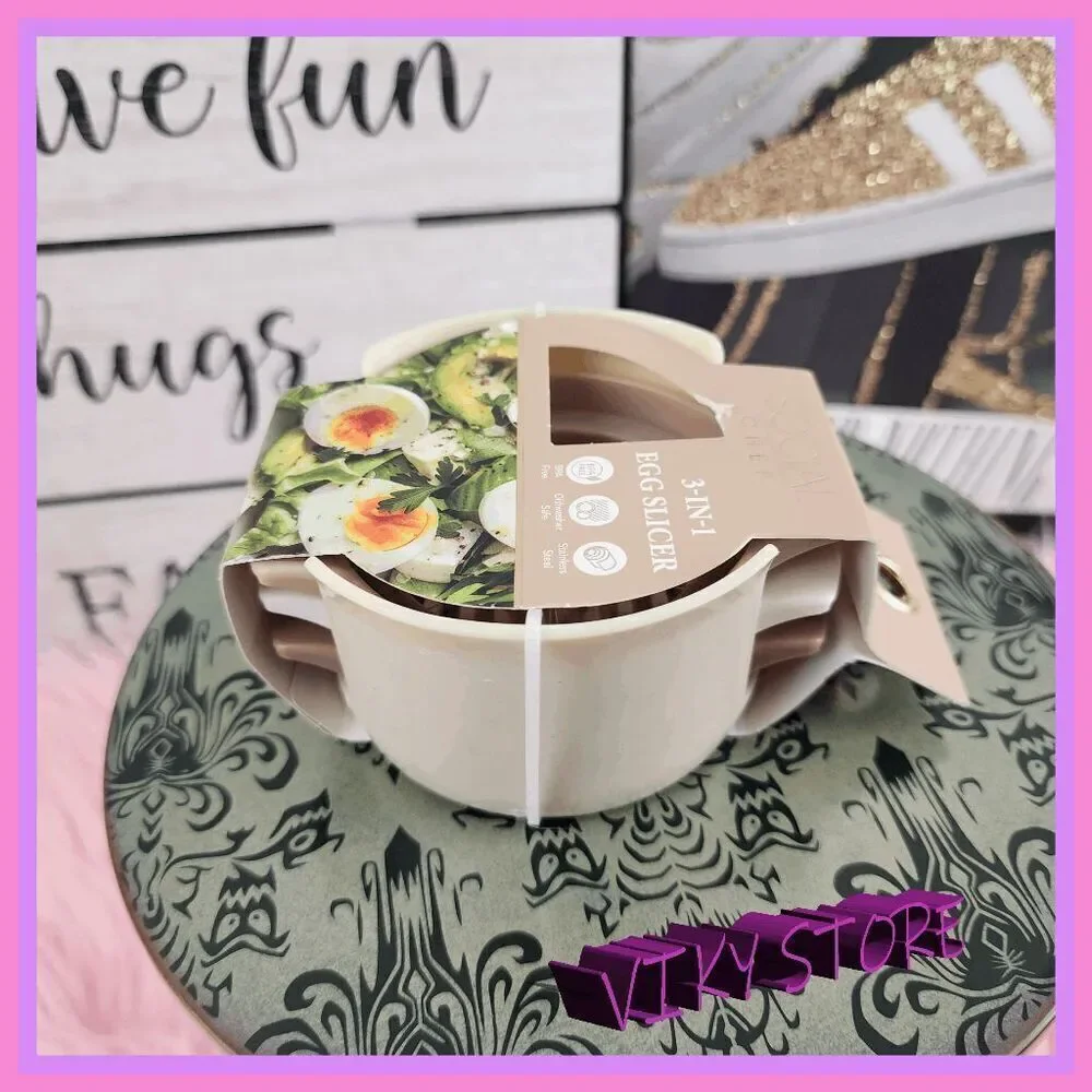 💕 NWT Social Chef 3-in-1 Egg Slicer Stainless Steel #7163 💕